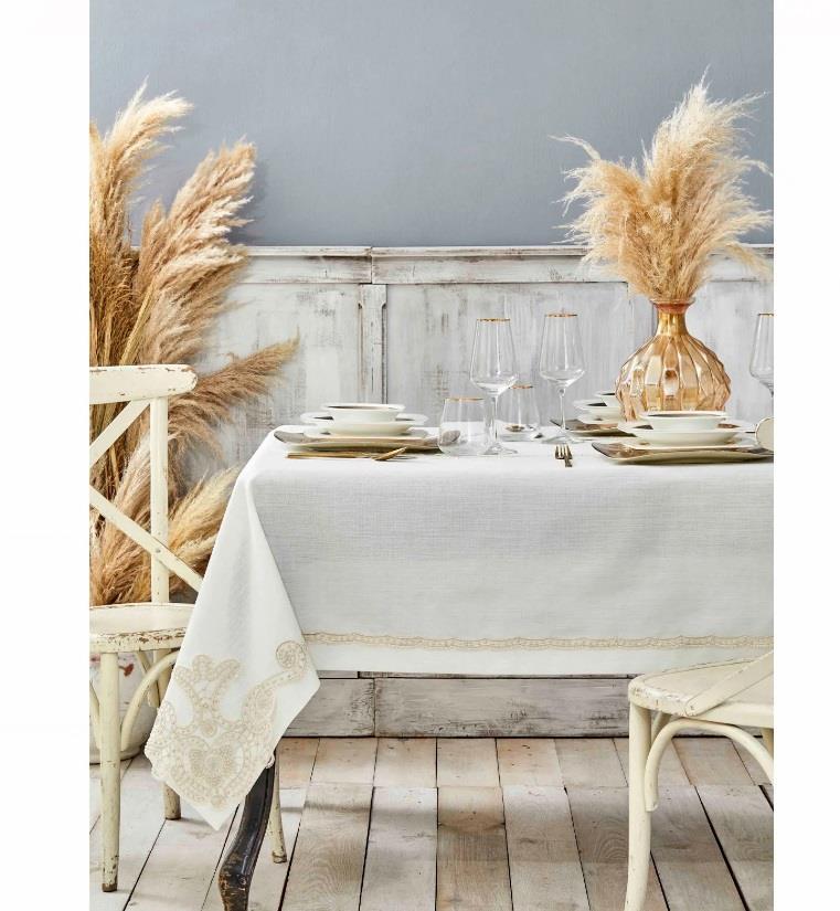 Karaca Home Polyester 160 x 240 cm Dikdörtgen Masa Örtüsü Ekru