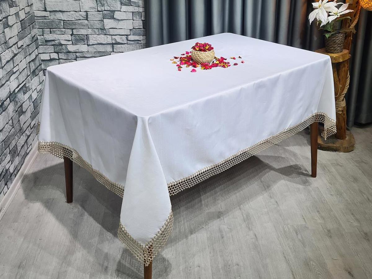 Çeyiz Diyarı 160 x 220 cm Dertsiz Dikdörtgen Masa Örtüsü Krem