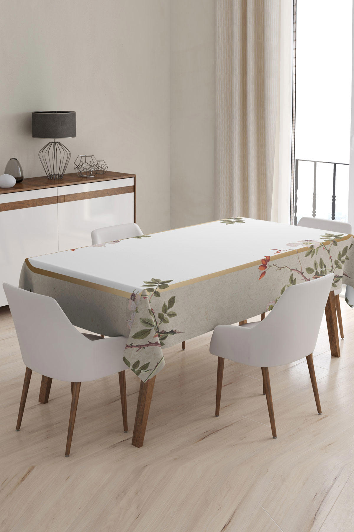 Depomaxx Polyester 160 x 220 cm Dikdörtgen Masa Örtüsü Beyaz-Yeşil