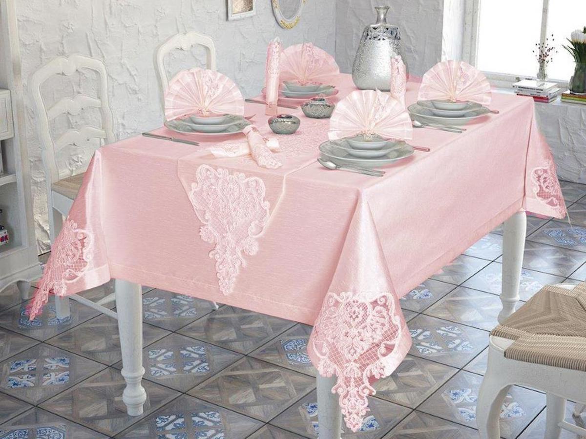 Güzide İpek 160 x 260 cm Dikdörtgen Masa Örtüsü Pudra