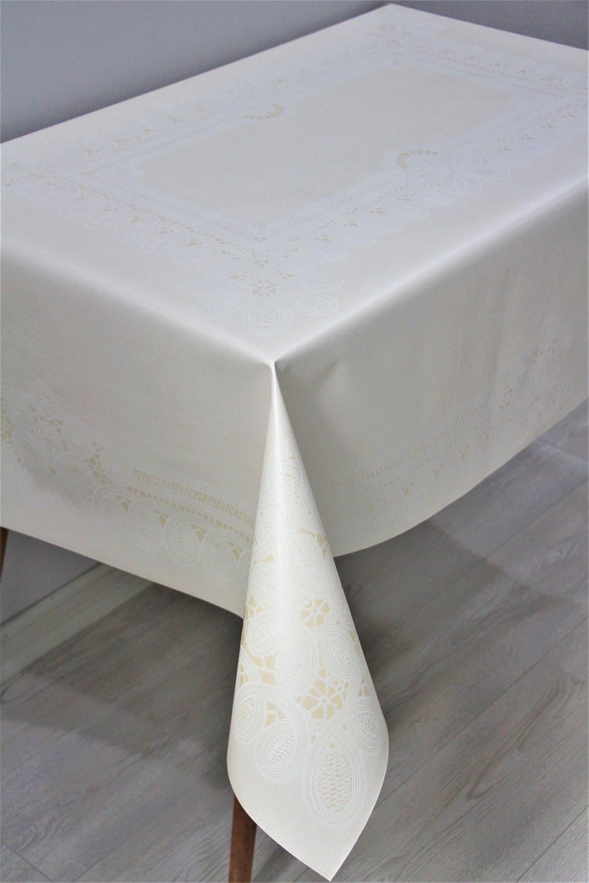 Dede Ev Tekstil PVC 120 x 160 cm Dikdörtgen Masa Örtüsü Bej