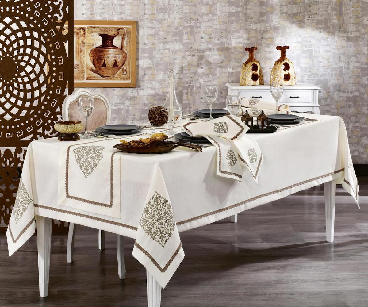 Güzide Keten 160 x 260 cm Dikdörtgen Masa Örtüsü Cappuccino