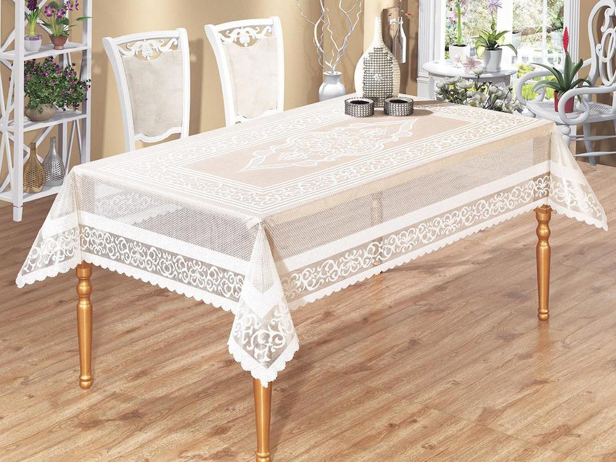 Çeyiz Diyarı Polyester 160 x 220 cm Dikdörtgen Masa Örtüsü Krem