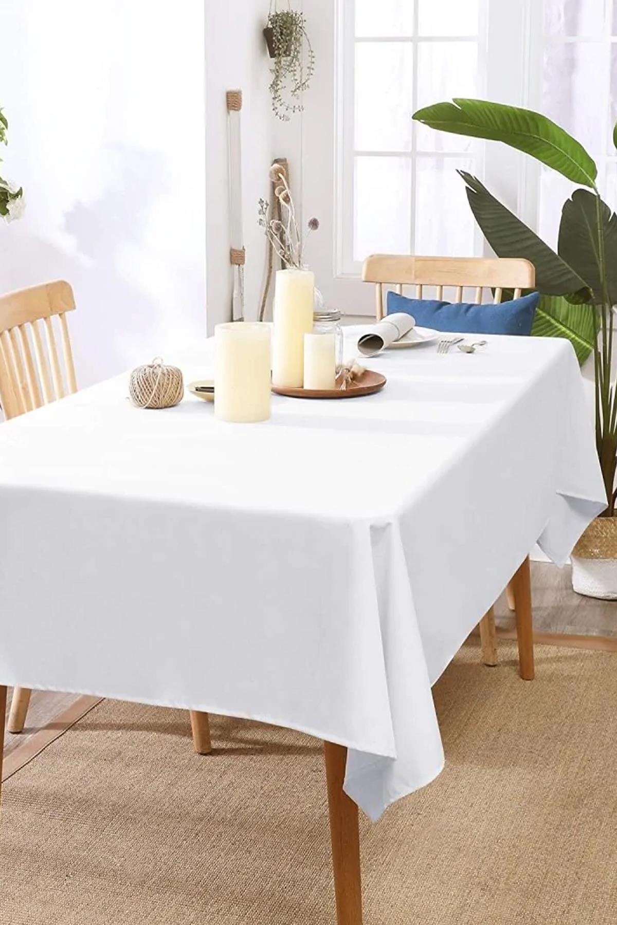 Evlen Home Polyester 140 x 220 cm Dikdörtgen Masa Örtüsü Beyaz