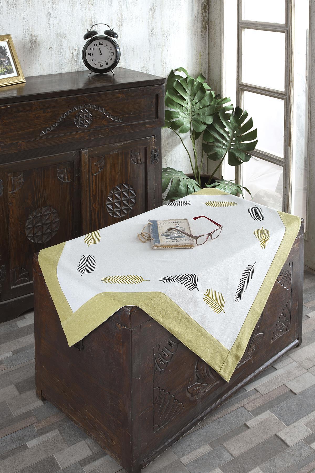 Ödel Home Keten 90 x 90 cm Kare Masa Örtüsü Yeşil