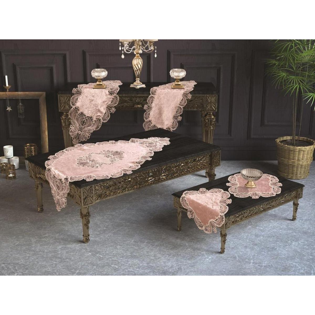 Ceylan Home Kadife 60 x 130 cm Masa Örtüsü Pudra