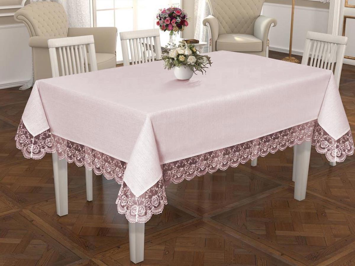 Çeyiz Diyarı Keten 160 x 240 cm Dikdörtgen Masa Örtüsü Pudra