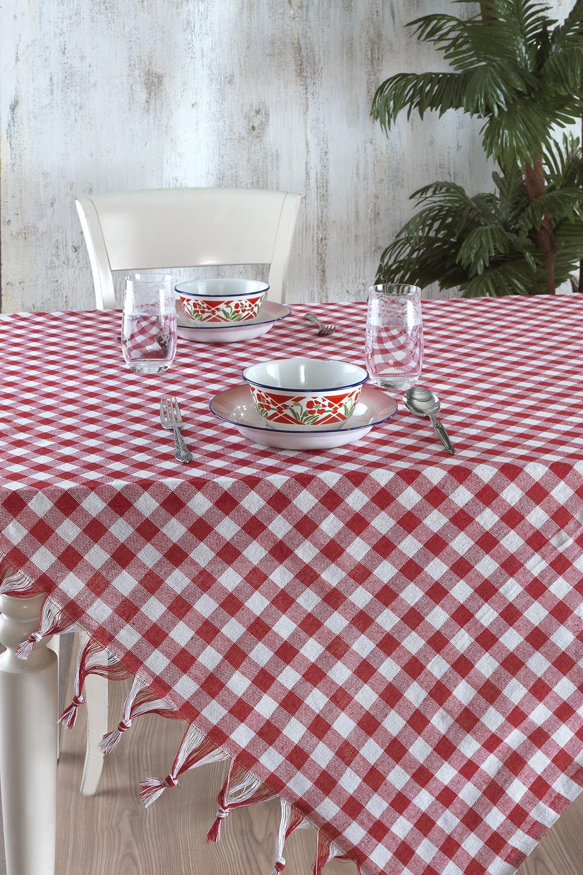 Ödel Home Pamuk 140 x 140 cm Kare Masa Örtüsü Kırmızı