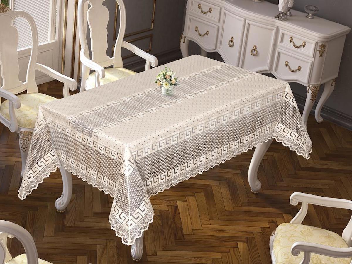 Çeyiz Diyarı Saten 160 x 220 cm Dikdörtgen Masa Örtüsü Krem