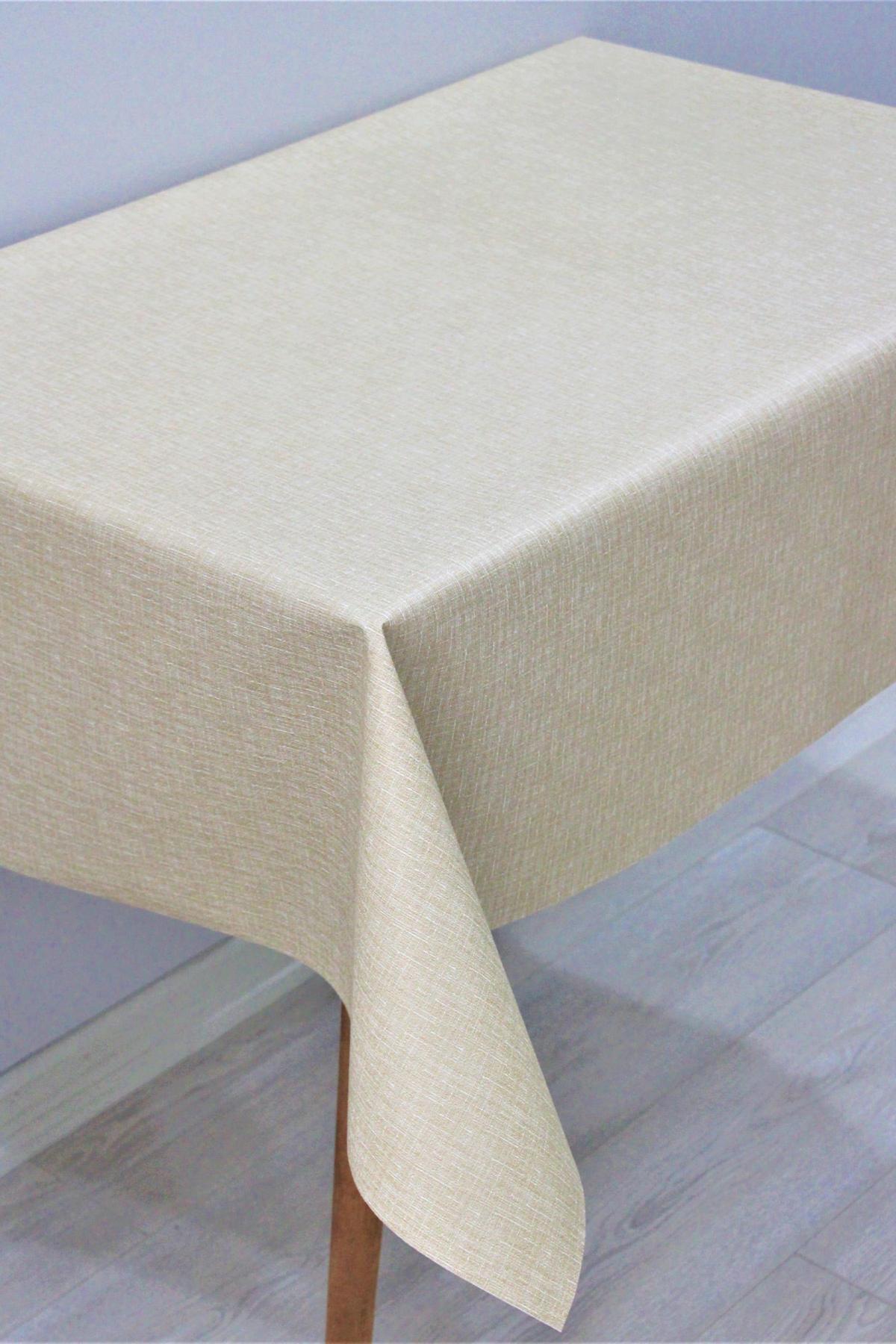 Dede Ev Tekstil PVC 140 x 260 cm Dikdörtgen Masa Örtüsü Bej