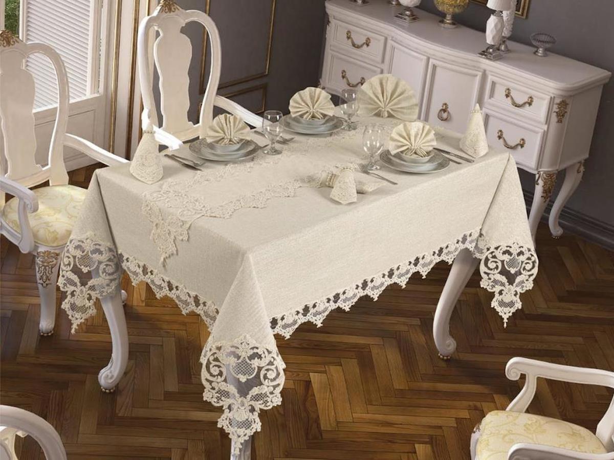 Çeyiz Diyarı Keten 160 x 260 cm Dikdörtgen Masa Örtüsü Krem