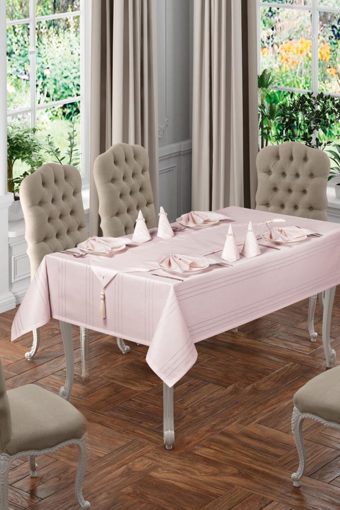 Nevresim Dünyası Pamuk 160 x 220 cm Dertsiz Dikdörtgen Masa Örtüsü Pudra Pembe