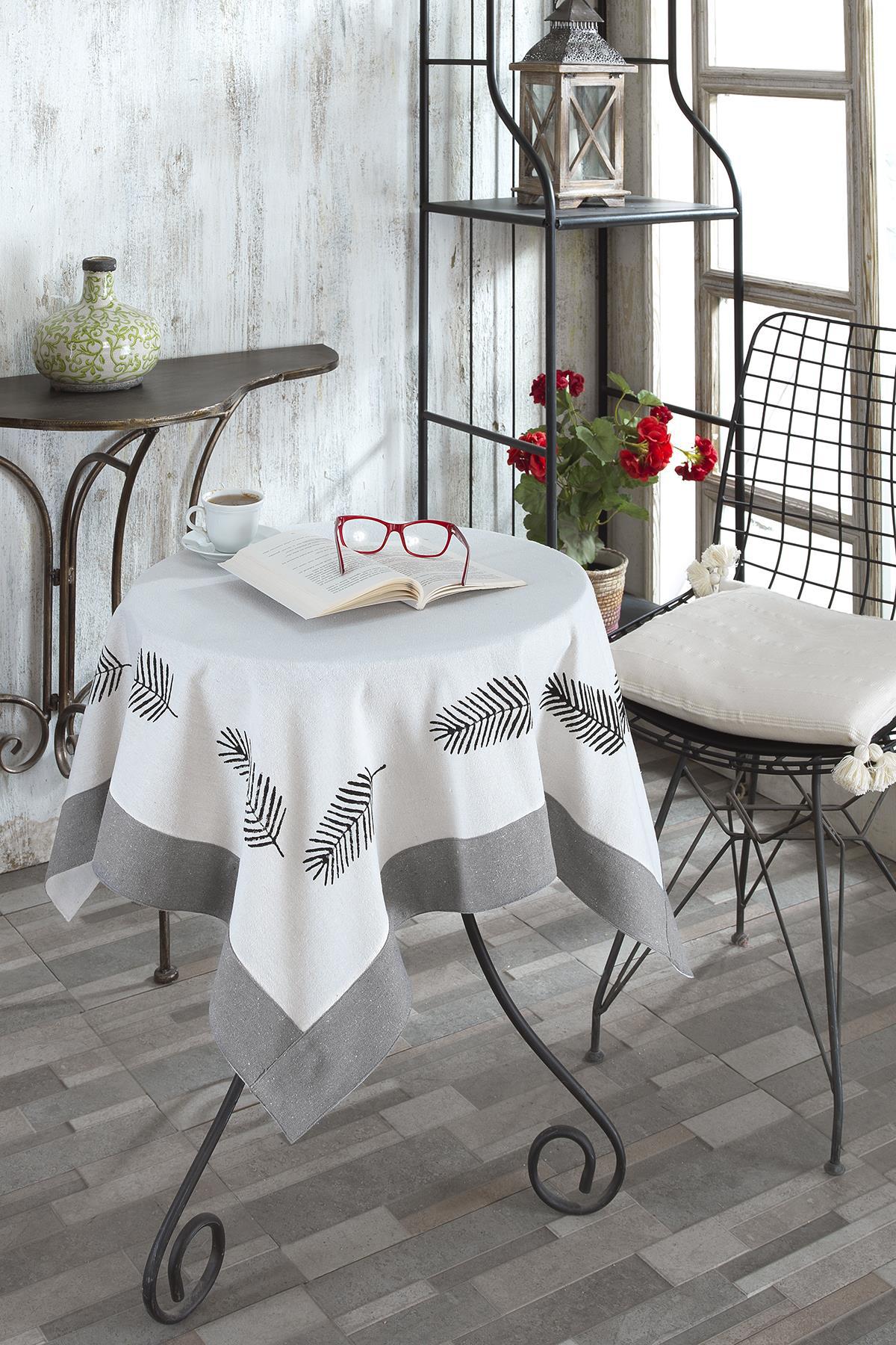 Ödel Home Keten 90 x 90 cm Kare Masa Örtüsü Antrasit