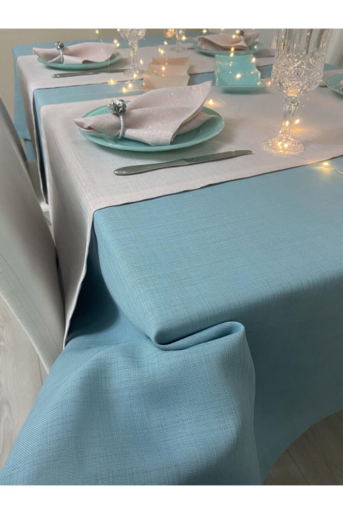 Zeren Home Polyester 130 x 160 cm Dertsiz Dikdörtgen Masa Örtüsü Turkuaz