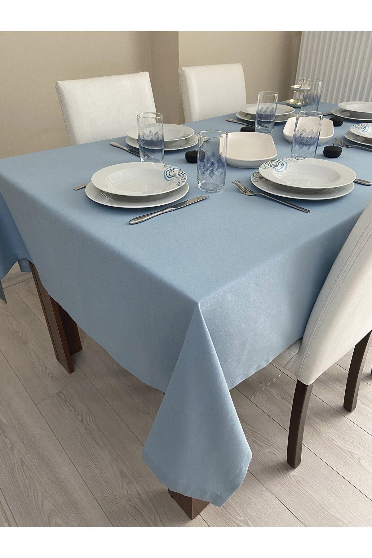 Zeren Home Pamuk 150 x 220 cm Dertsiz Dikdörtgen Masa Örtüsü Mavi