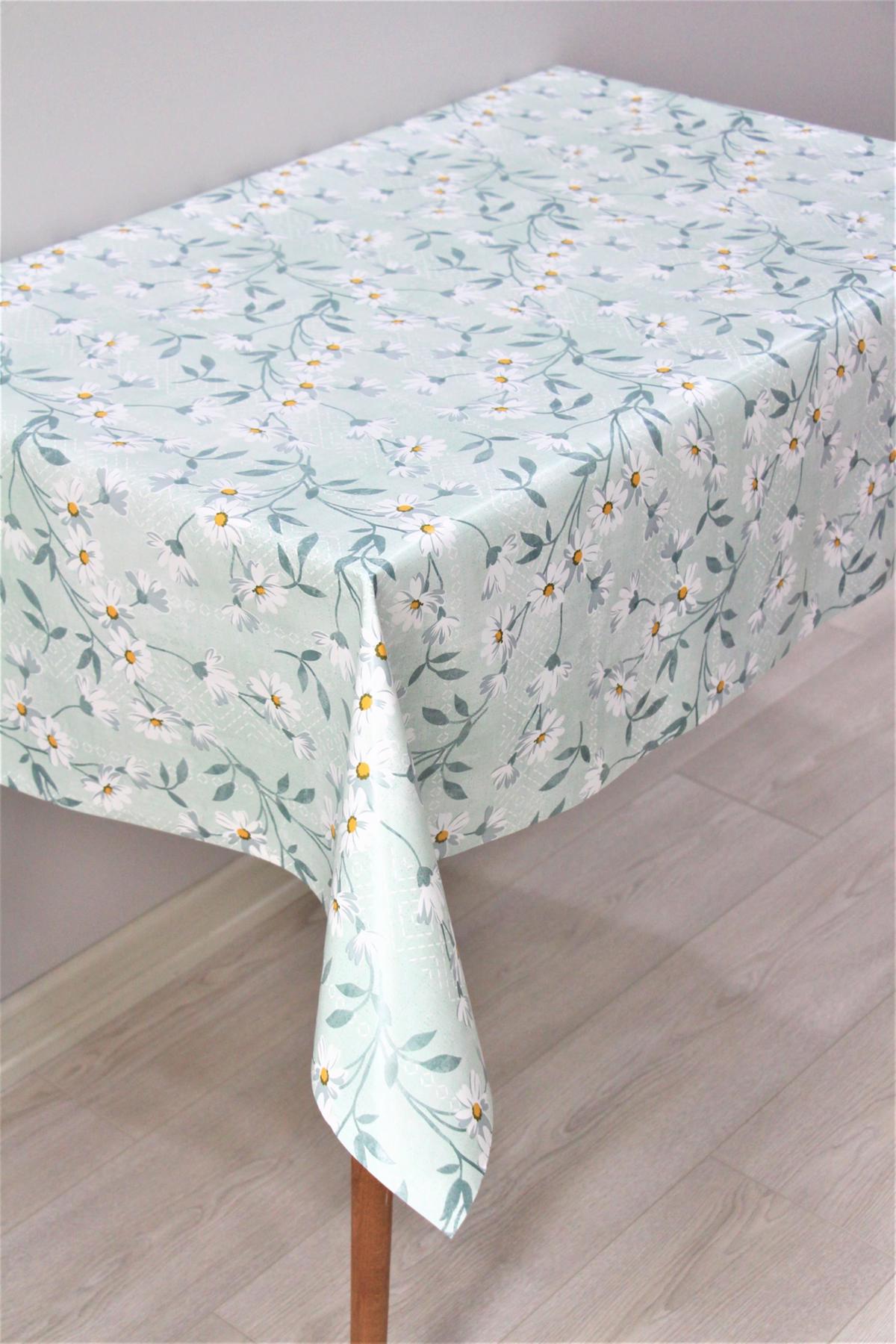 Dede Ev Tekstil PVC 140 x 260 cm Dikdörtgen Masa Örtüsü Beyaz-Yeşil
