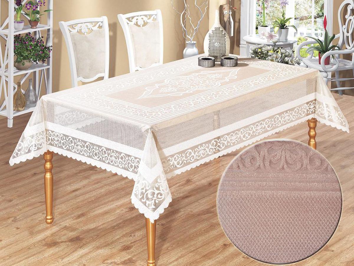 Çeyiz Diyarı Polyester 160 x 220 cm Dikdörtgen Masa Örtüsü Pudra