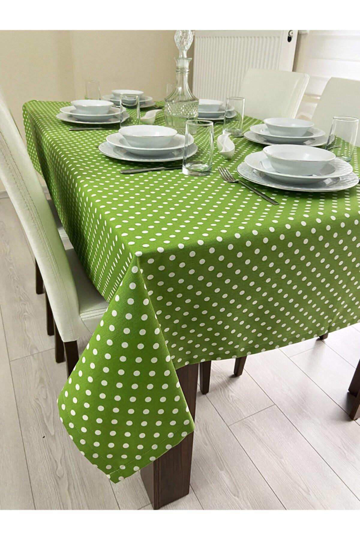 Zeren Home Pamuk 150 x 220 cm Dertsiz Dikdörtgen Masa Örtüsü Yeşil