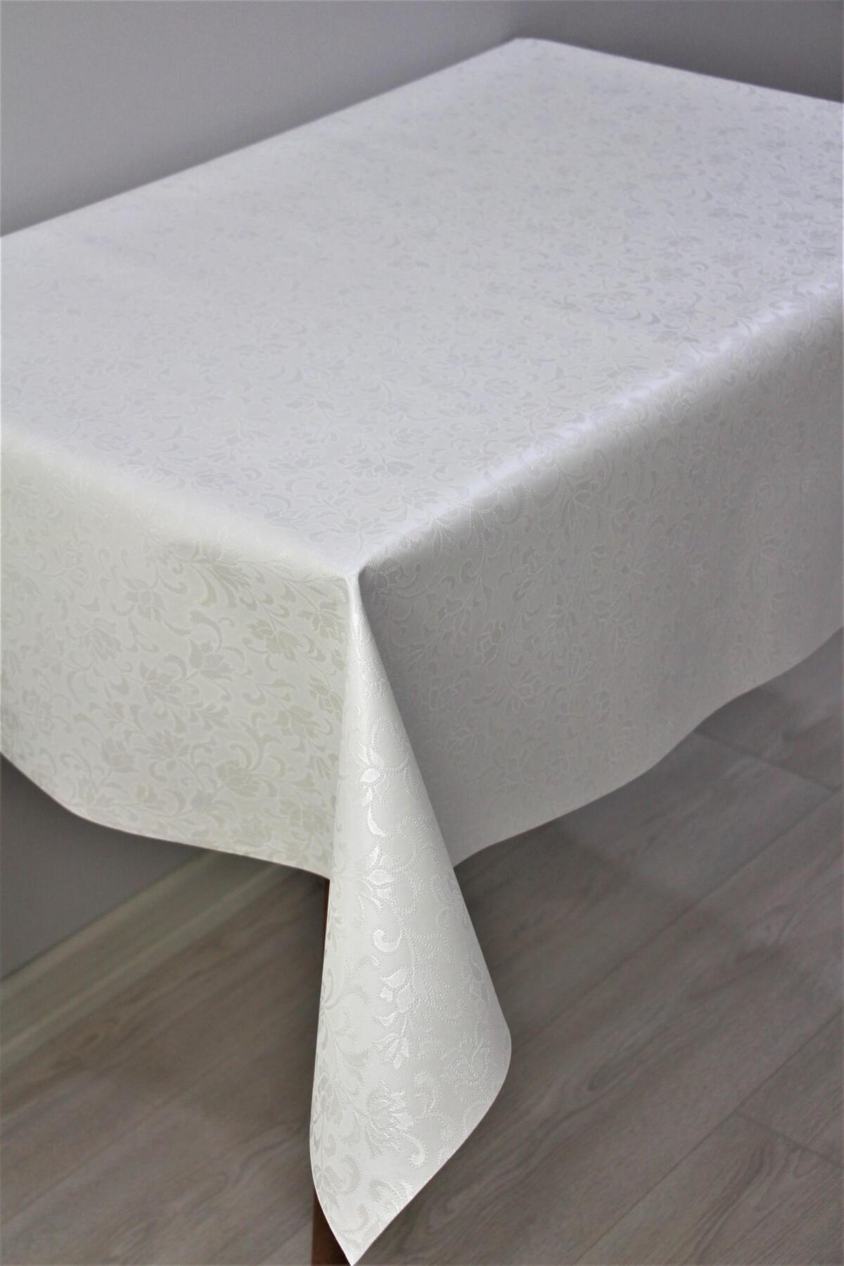 Dede Ev Tekstil PVC 140 x 300 cm Dikdörtgen Masa Örtüsü Beyaz