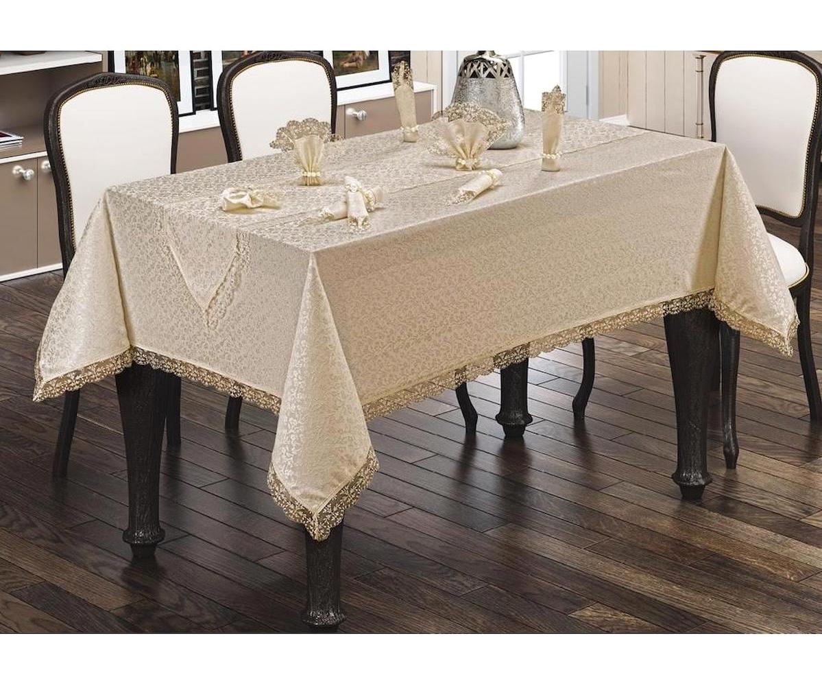 Estelica Polyester 160 x 220 cm Dertsiz Dikdörtgen Masa Örtüsü Cappuccino