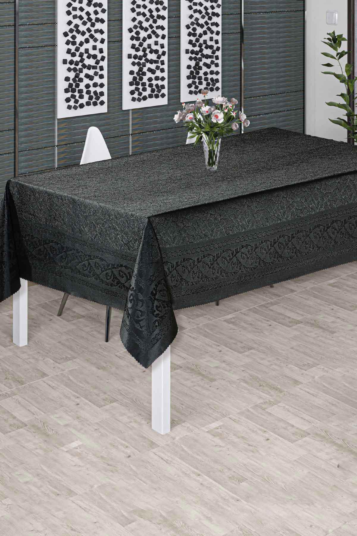 Depomaxx Polyester 150 x 220 cm Dikdörtgen Masa Örtüsü Siyah