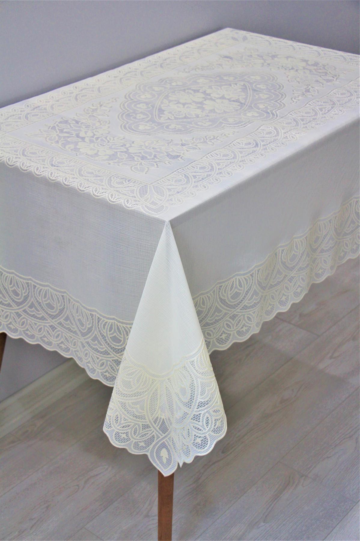 Dede Ev Tekstil PVC 120 x 150 cm Dikdörtgen Masa Örtüsü Bej