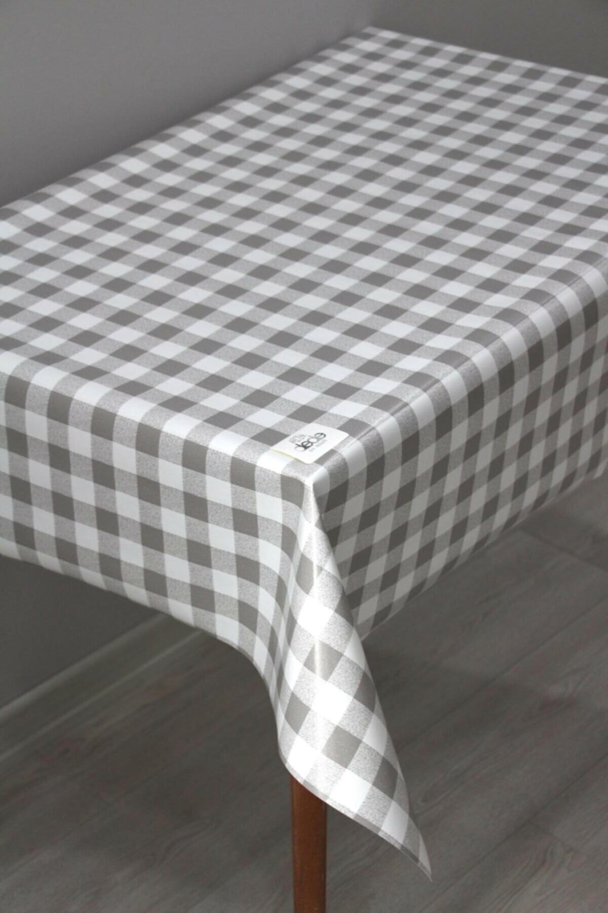 Dede Ev Tekstil PVC 140 x 220 cm Dikdörtgen Masa Örtüsü Gri