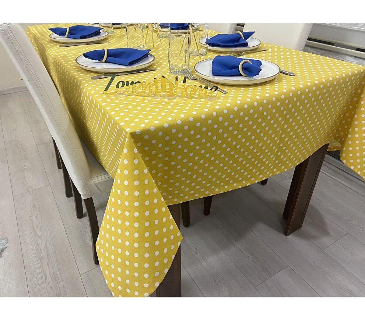 Zeren Home Pamuk 140 x 180 cm Dertsiz Dikdörtgen Masa Örtüsü Sarı
