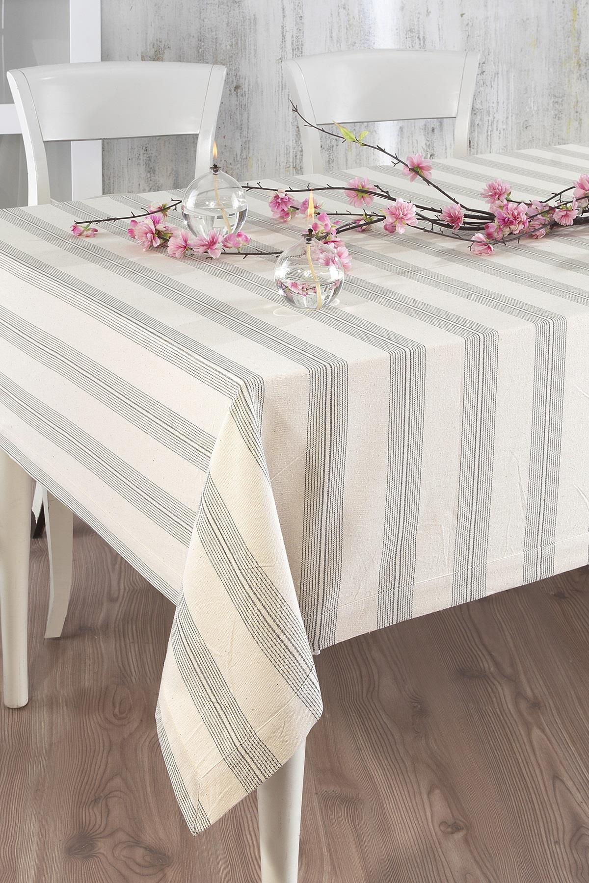 Ödel Home Keten 140 x 180 cm Dikdörtgen Masa Örtüsü Siyah