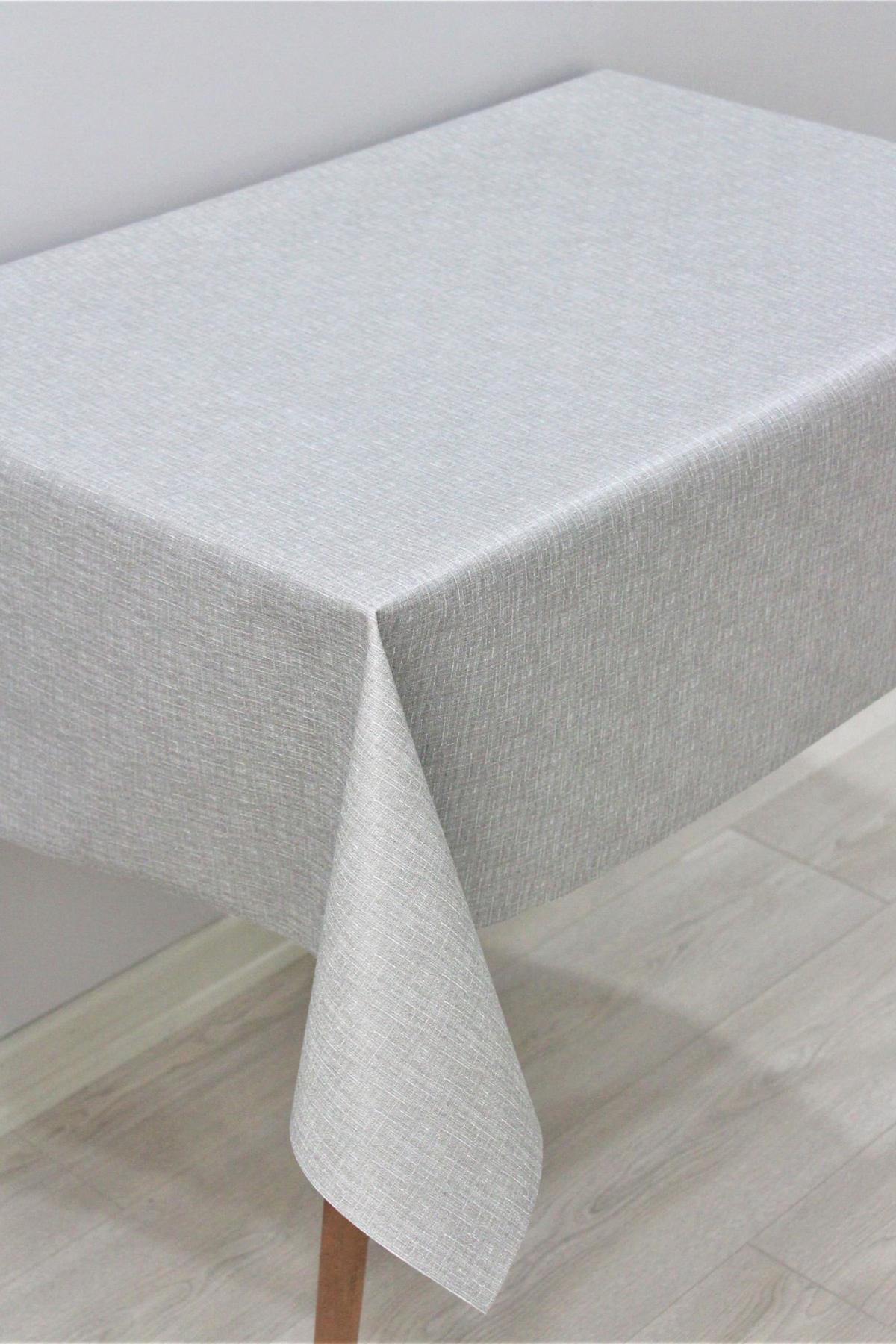 Dede Ev Tekstil PVC 140 x 300 cm Dikdörtgen Masa Örtüsü Gri