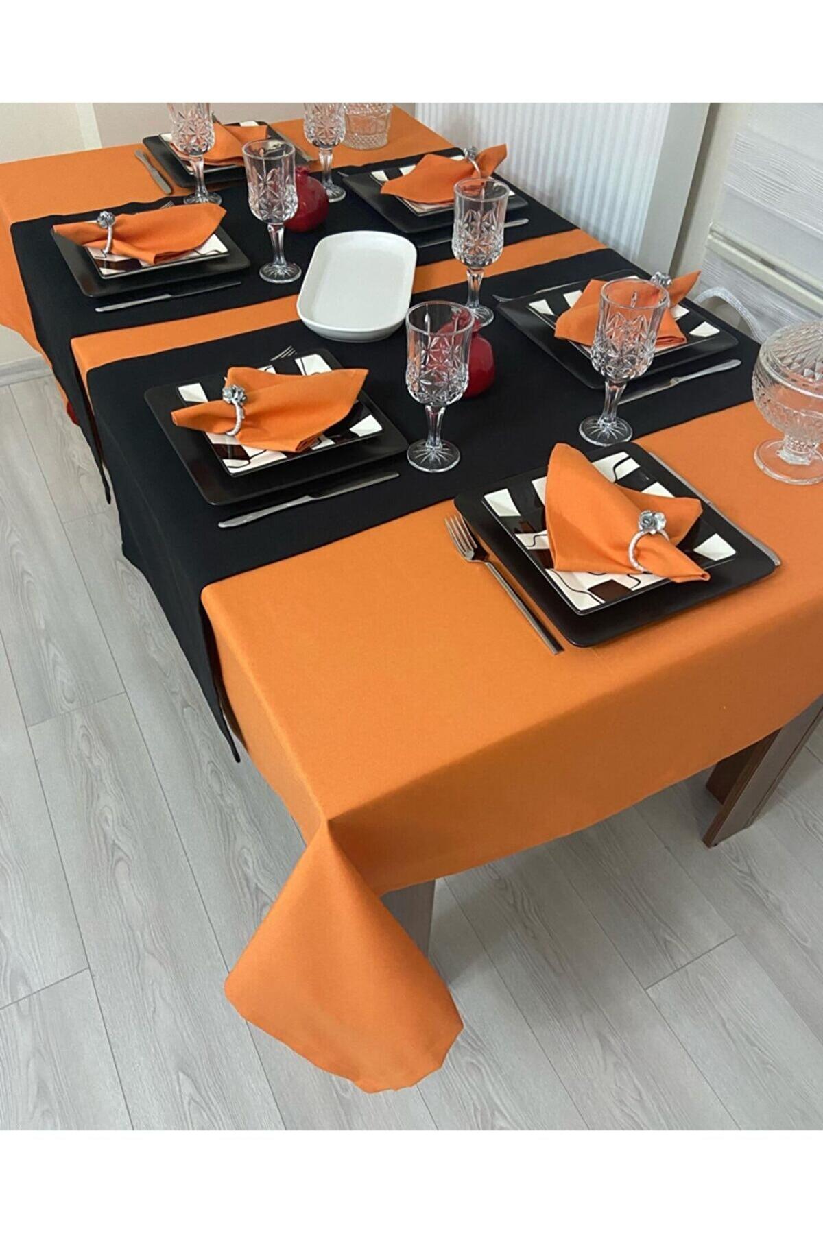 Zeren Home Pamuk 140 x 200 cm Dertsiz Dikdörtgen Masa Örtüsü Turuncu