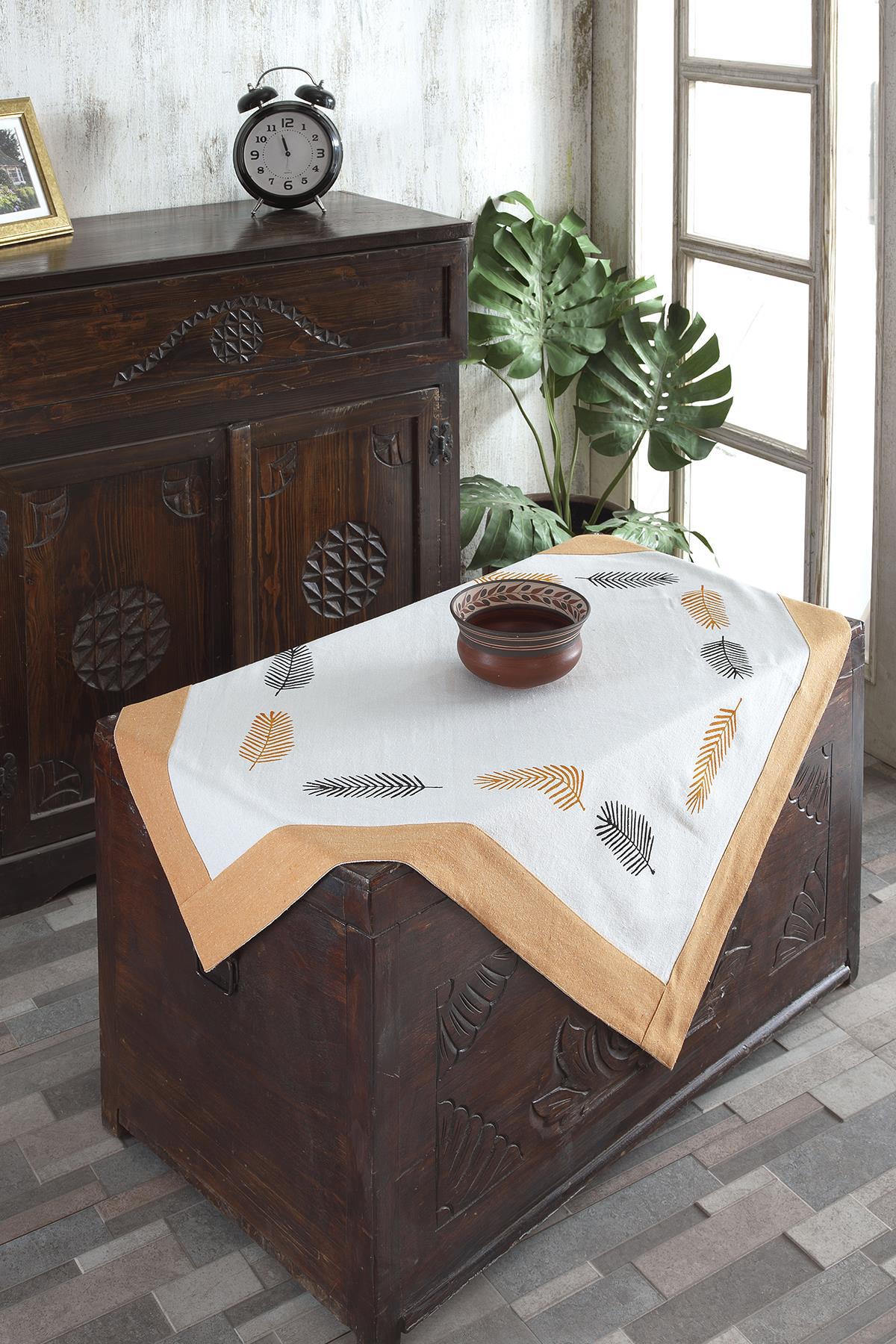 Ödel Home Keten 90 x 90 cm Kare Masa Örtüsü Hardal