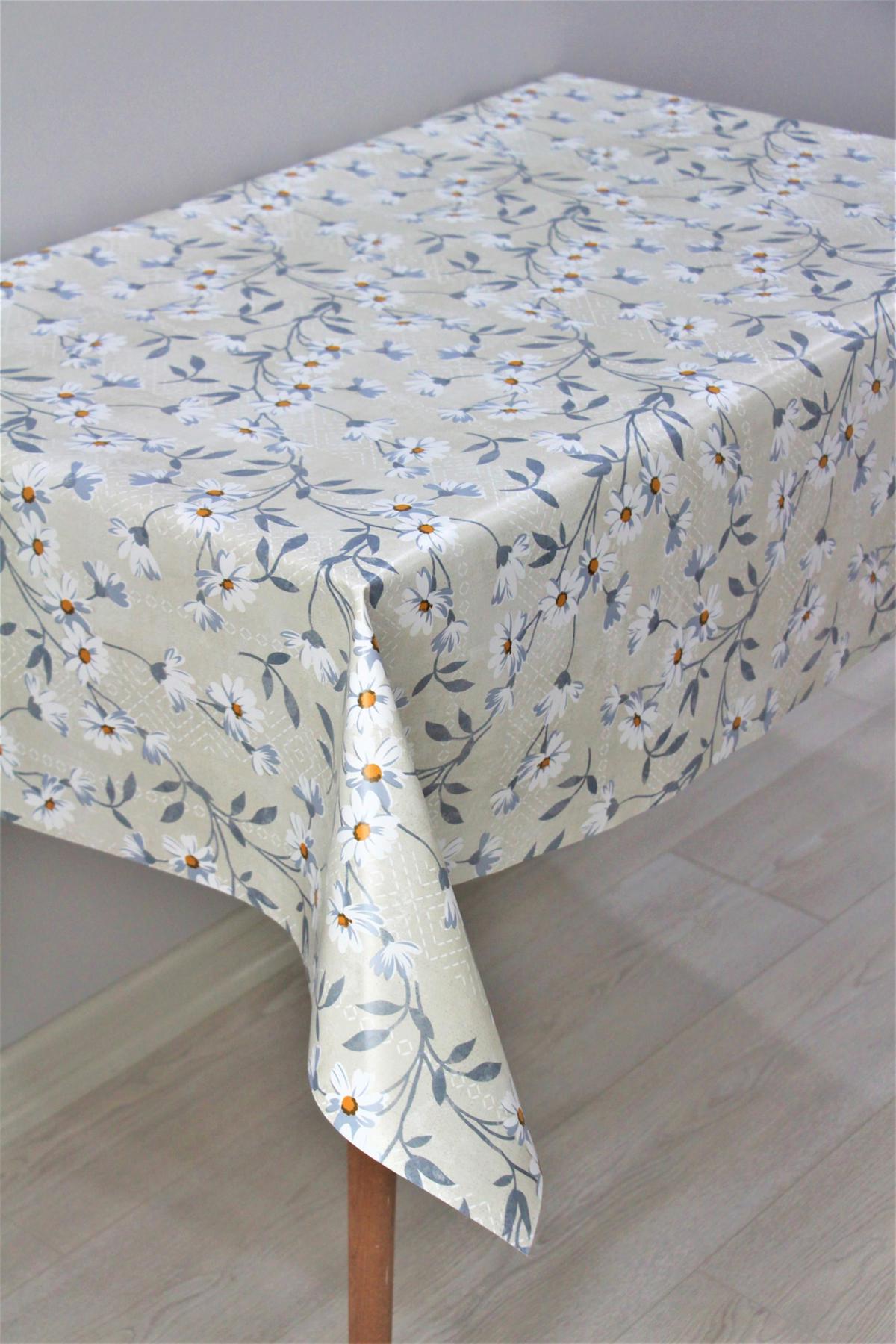 Dede Ev Tekstil PVC 140 x 300 cm Dikdörtgen Masa Örtüsü Bej