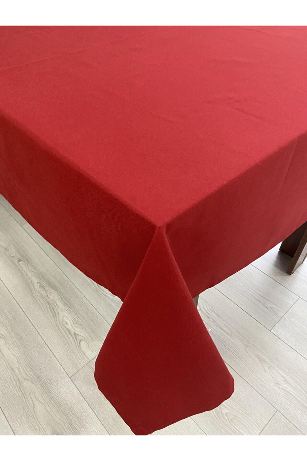 Zeren Home Pamuk-Polyester 150 x 260 cm Dertsiz Dikdörtgen Masa Örtüsü Kırmızı