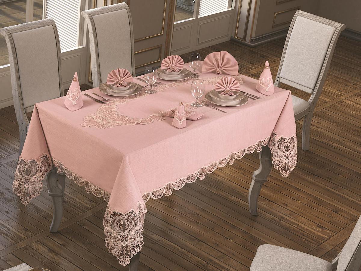 Çeyiz Diyarı Keten 160 x 260 cm Dertsiz Dikdörtgen Masa Örtüsü Pudra