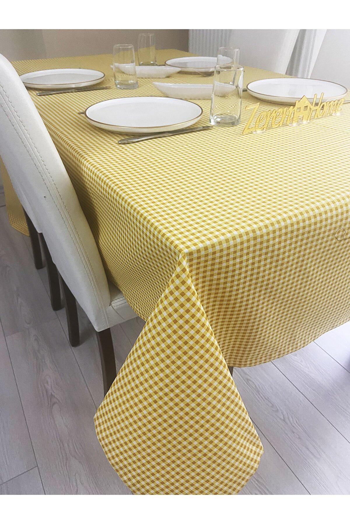 Zeren Home Pamuk 150 x 220 cm Dertsiz Dikdörtgen Masa Örtüsü Sarı