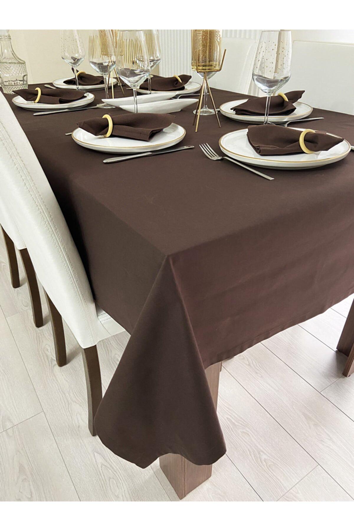 Zeren Home Pamuk-Polyester 140 x 200 cm Dertsiz Dikdörtgen Masa Örtüsü Kahverengi
