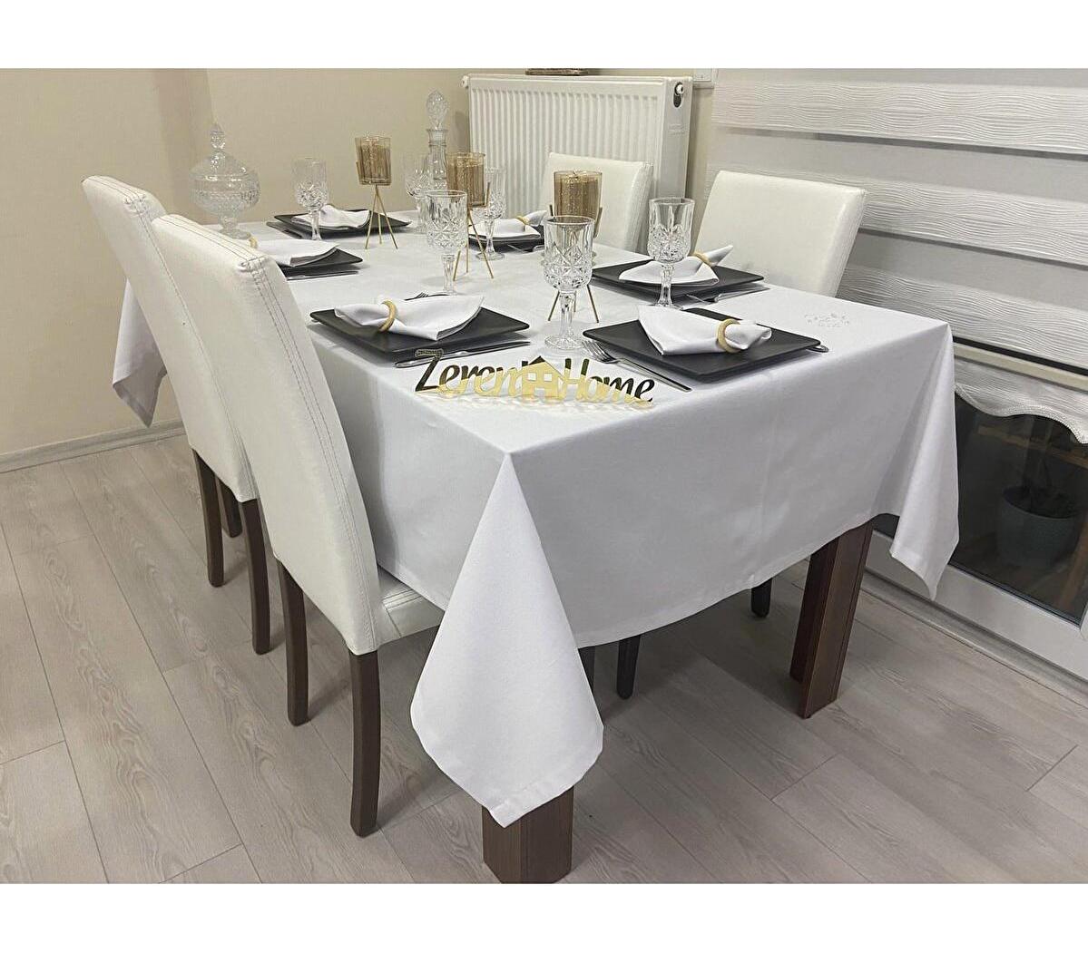 Zeren Home Pamuk-Polyester 150 x 220 cm Dertsiz Dikdörtgen Masa Örtüsü Beyaz