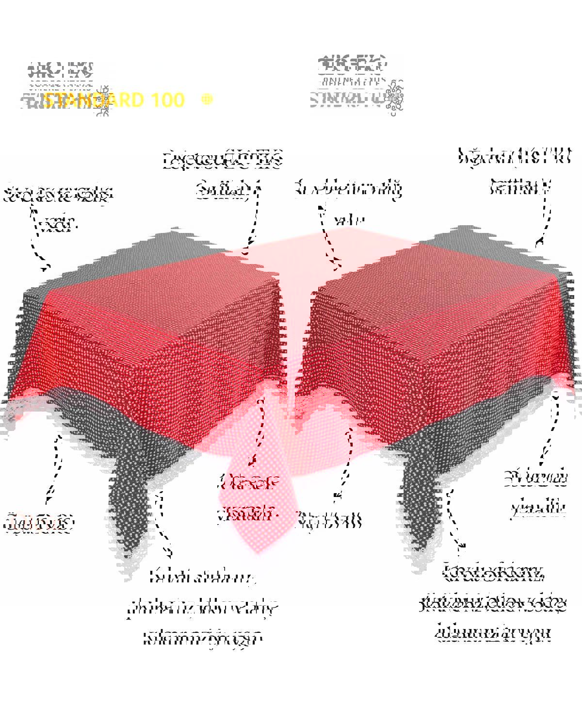 Ntime Pamuk 150 x 180 cm Dertsiz Dikdörtgen Masa Örtüsü Beyaz-Kırmızı