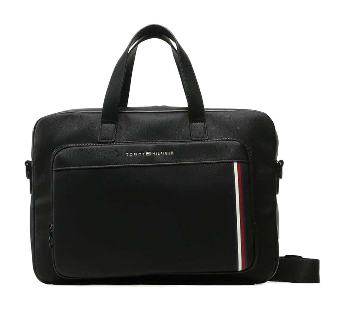 Tommy Hilfiger 15 inç Deri Laptop El Çantası Siyah