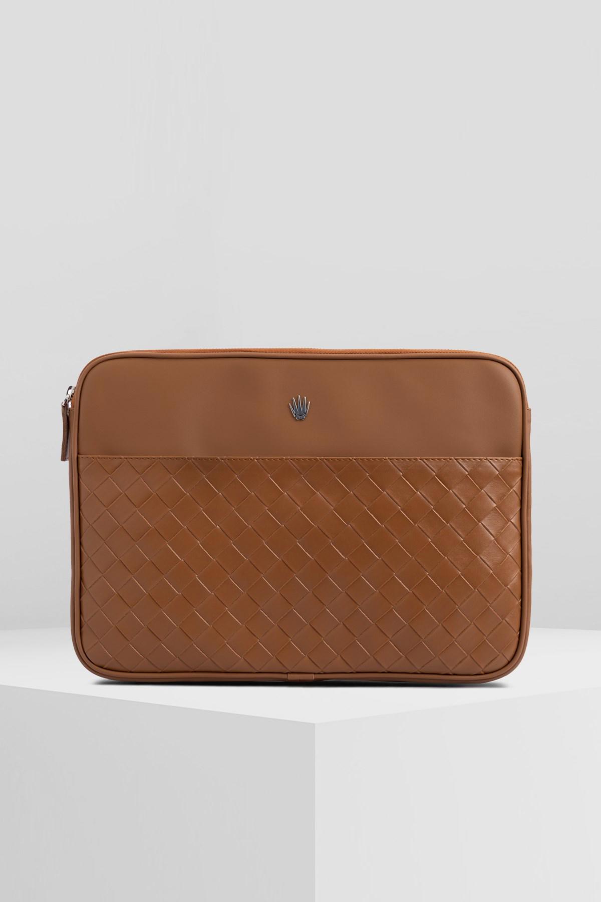 Watchofroyal 14 inç Suni Deri Laptop El Çantası Taba