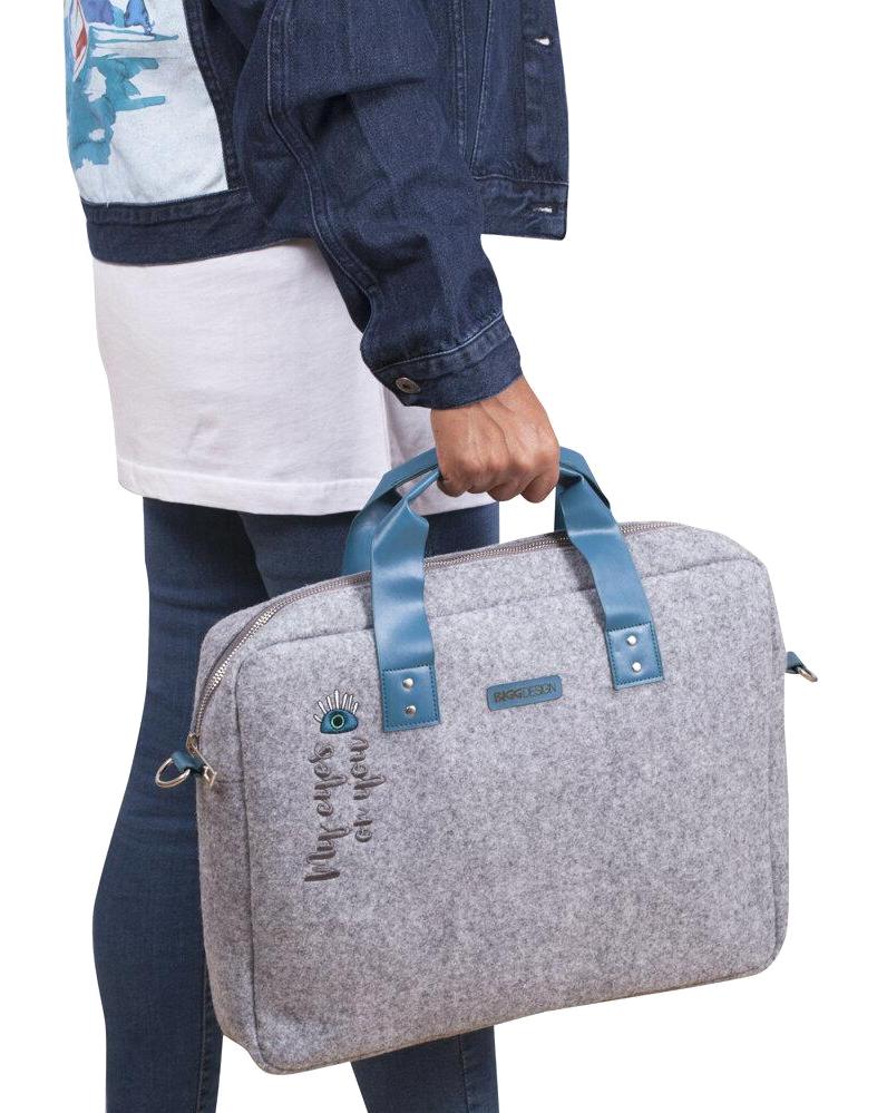 Biggdesign Keçe Laptop El Çantası Gri-Mavi