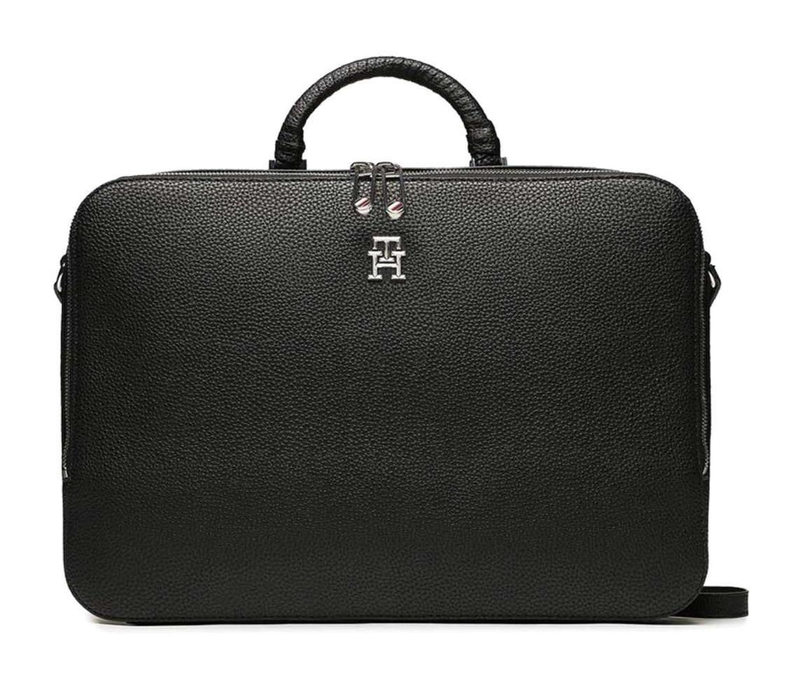 Tommy Hilfiger Poliüretan Laptop El Çantası Siyah