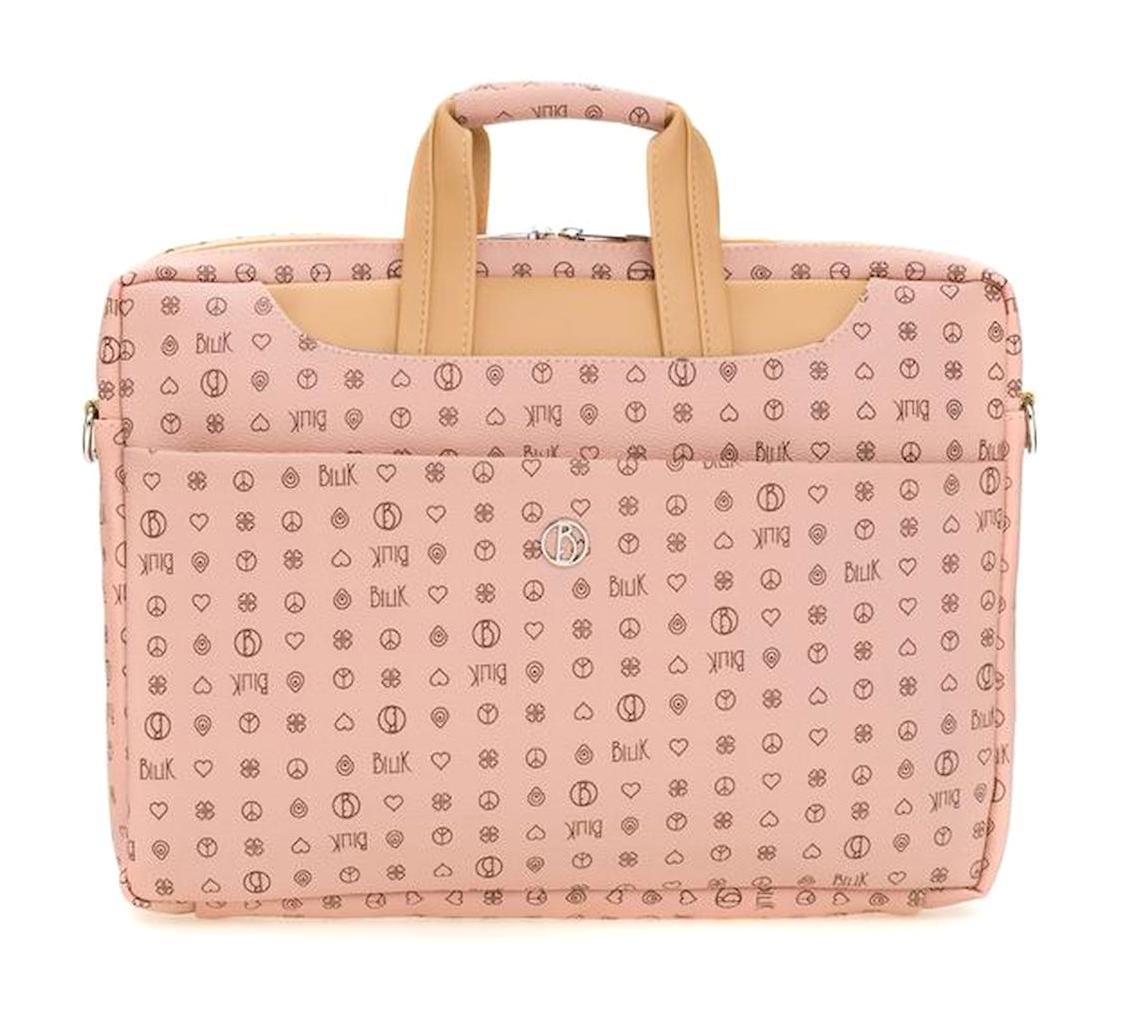 Bilik Deri 14 inç Deri Laptop El Çantası Camel-Pembe