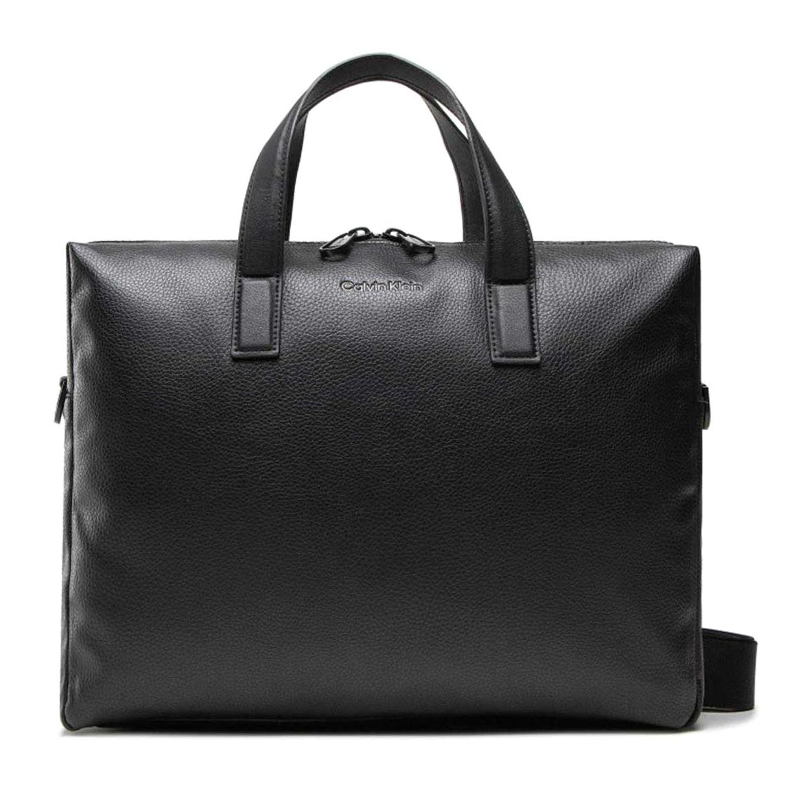 Calvin Klein 13 inç Suni Deri Laptop El Çantası Siyah