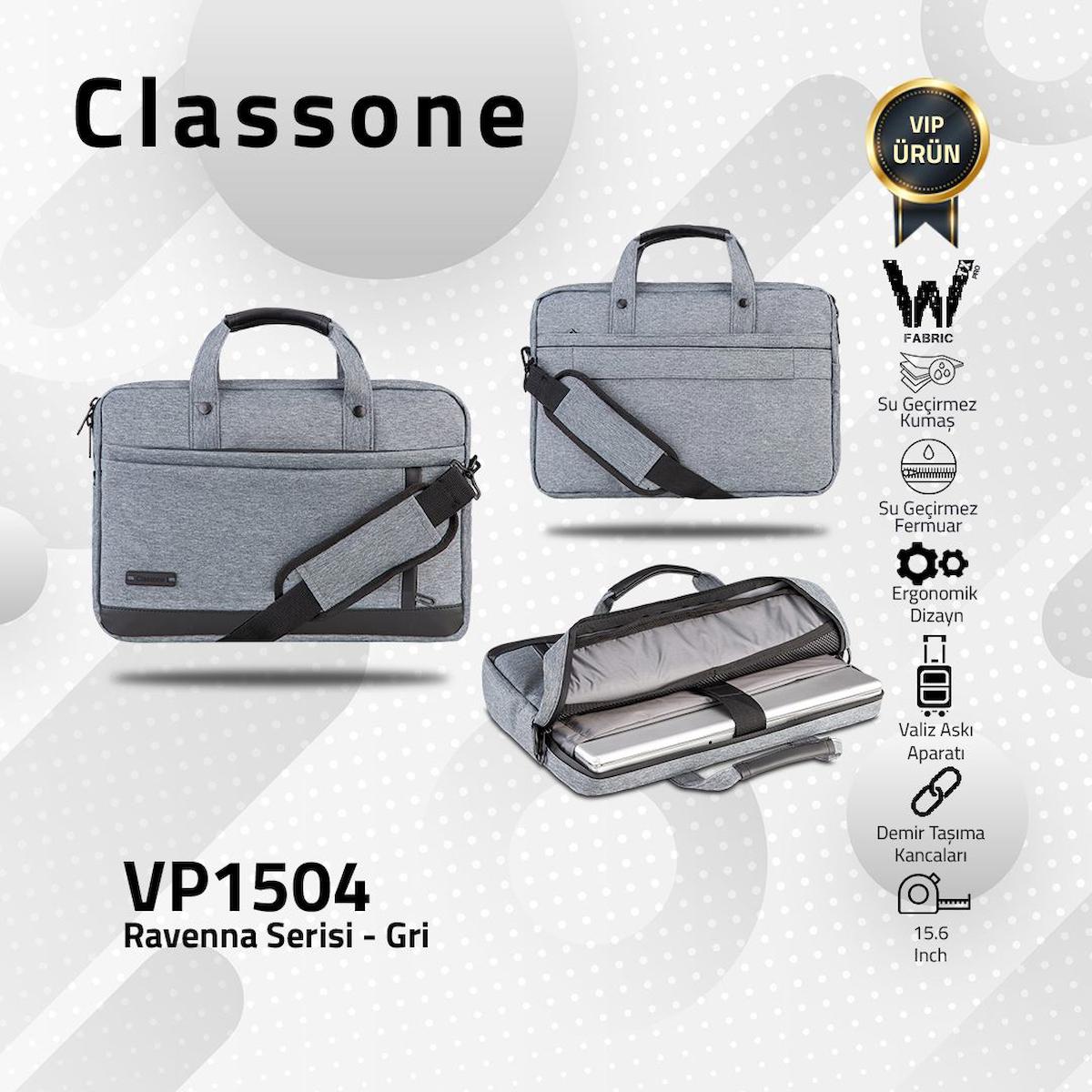 Classone VP1504 15.6 inç Kumaş Su Geçirmez Laptop Postacı Çantası Gri