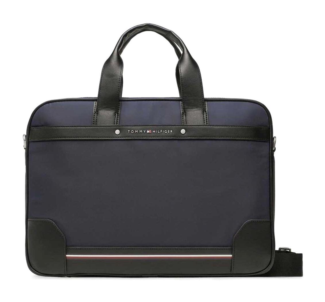 Tommy Hilfiger 11.5 inç Suni Deri Laptop El Çantası Mavi