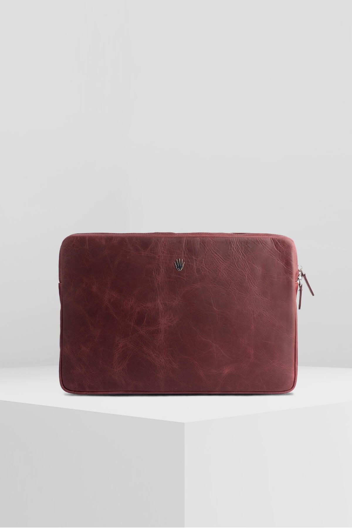 Watchofroyal 15 inç Deri Laptop El Çantası Bordo