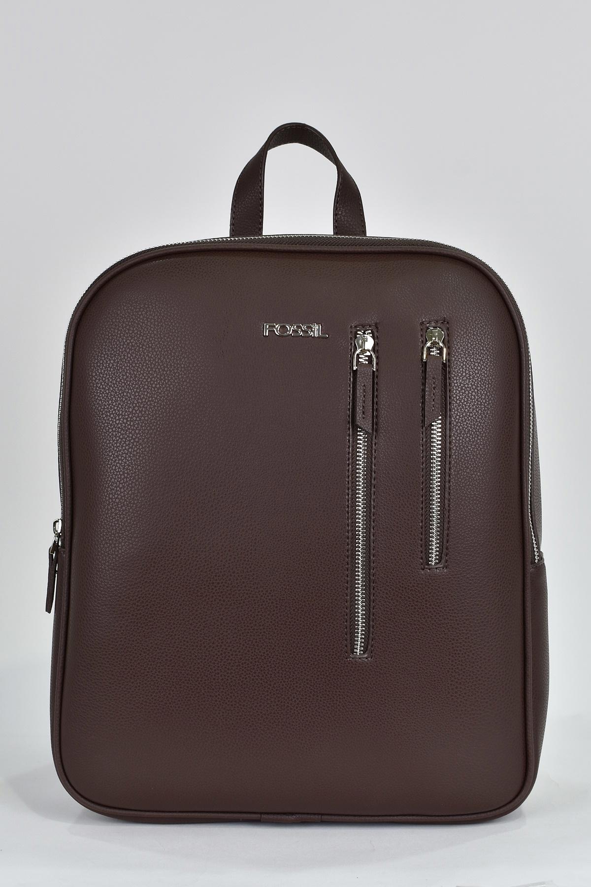 Fossil 14.9 inç Suni Deri Su Geçirmez Laptop Sırt Çantası Kahverengi