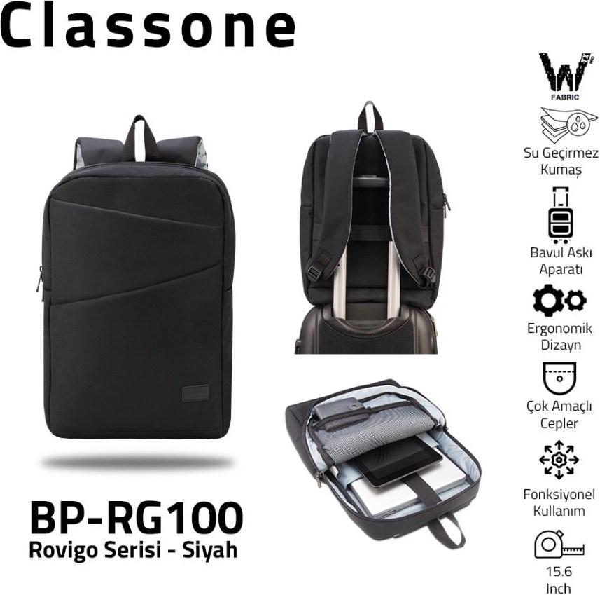 Classone 15.6 inç Polyester Su Geçirmez Laptop Sırt Çantası Siyah